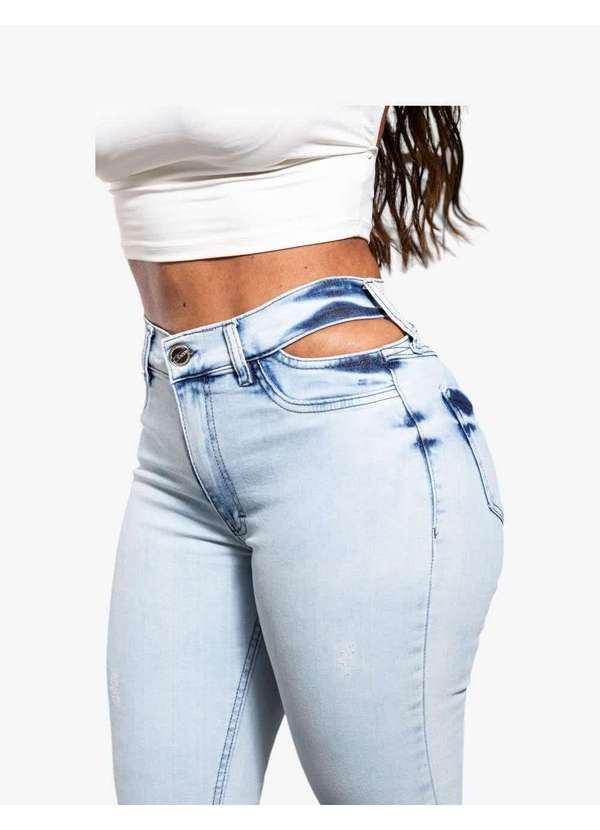 Razon Jeans - Calça Feminina  Jeans Skinny Cut Out - Lavagem Clara 4