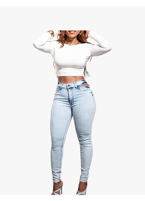 Razon Jeans - Calça Feminina  Jeans Skinny Cut Out - Lavagem Clara 5