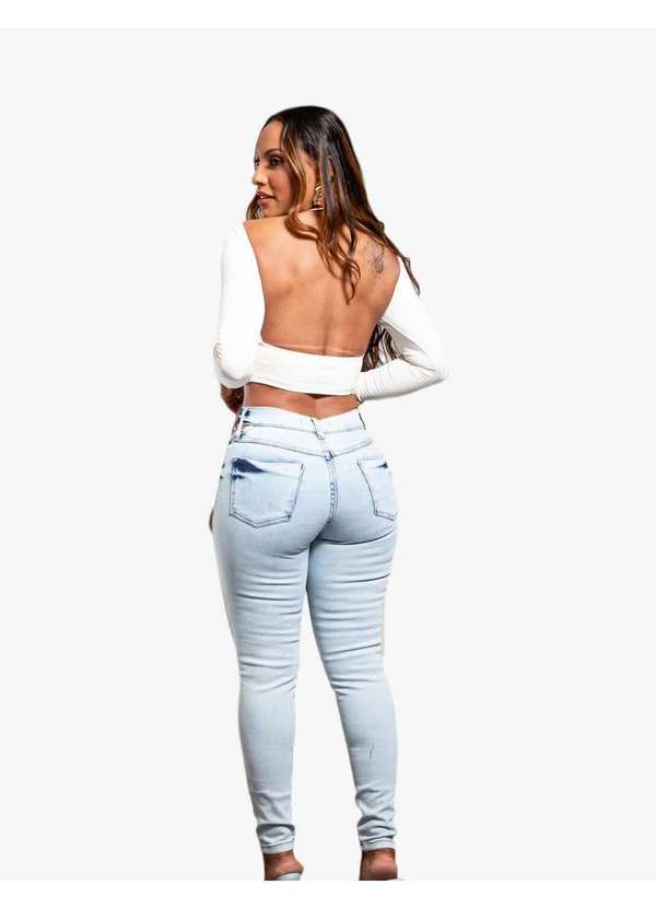 Razon Jeans - Calça Feminina  Jeans Skinny Cut Out - Lavagem Clara 6