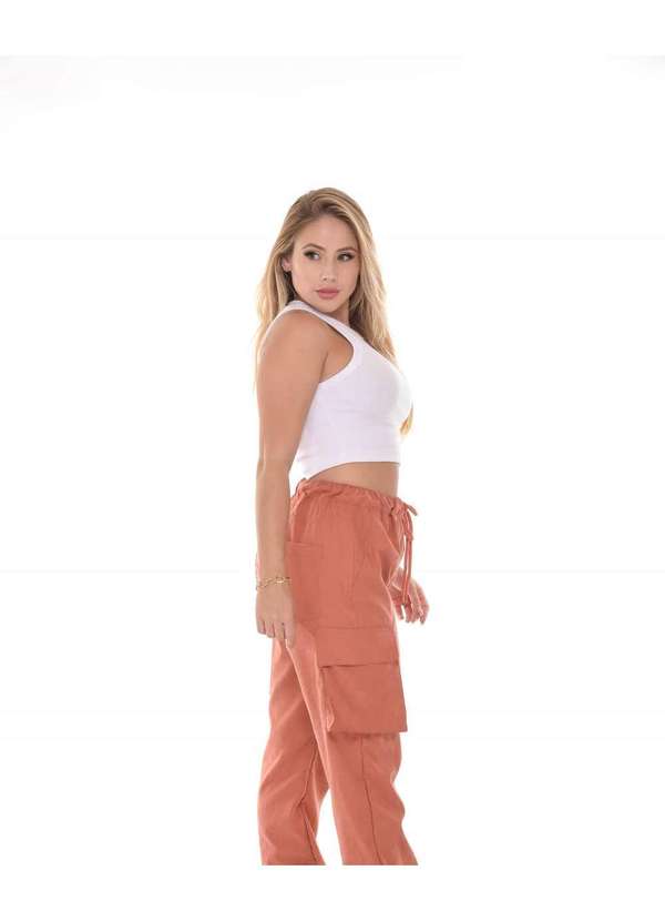 Razon Jeans - Calça Feminina Sarja Jogger Cargo Razon Jeans - Terracota 4