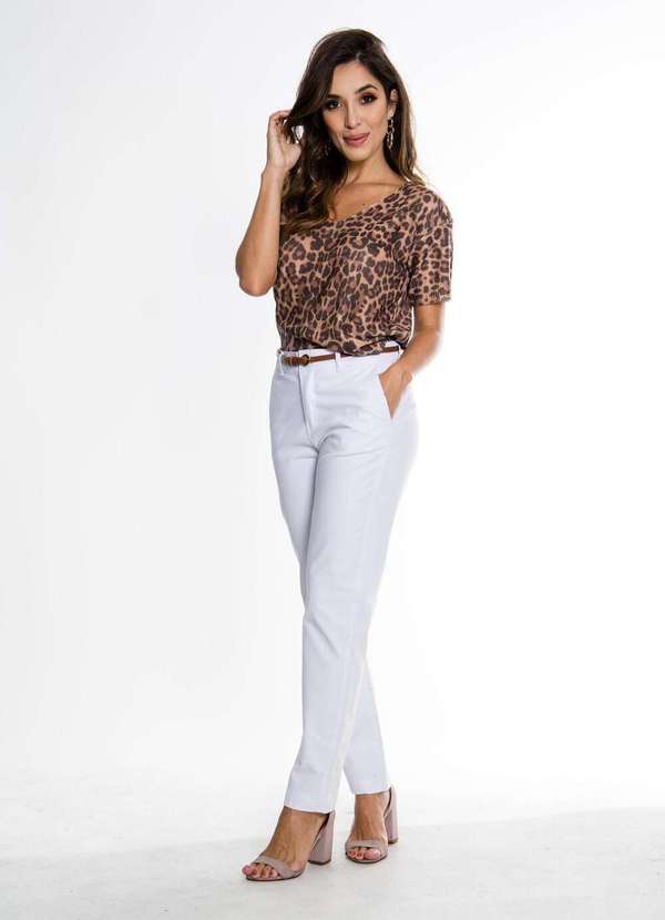 Razon Jeans - Calça Feminina Sarja Lycra Alfaiataria Branco - Branco 3
