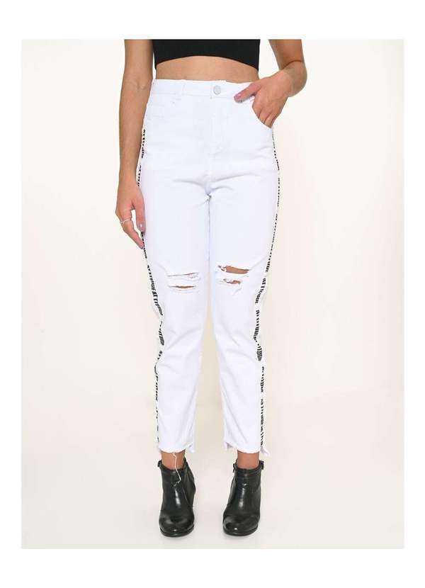Razon Jeans Calça Feminina Sarja Lycra Cropped Mom Branco Branco