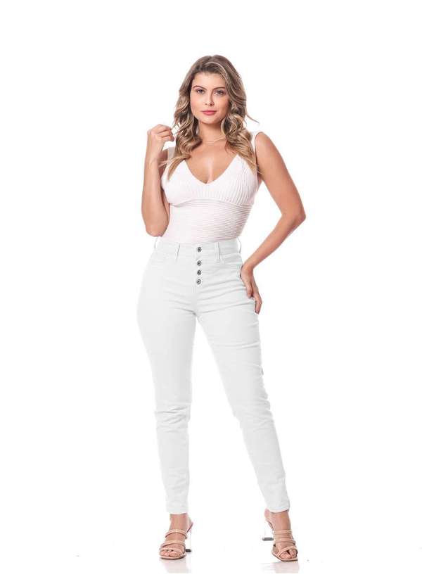 Calça Feminina Sarja Lycra Skinny Branco Branco Razon Jeans