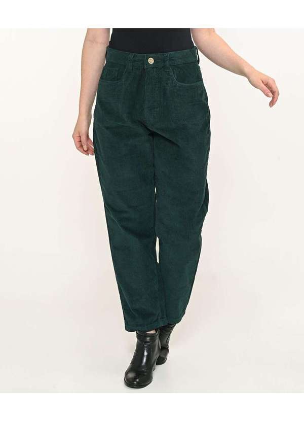 Razon Jeans - Calça Feminina Veludo Verde Escuro Mom - Verde