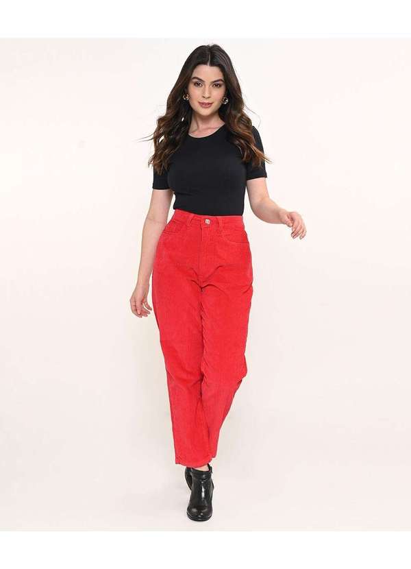 Razon Jeans - Calça Feminina Veludo Vermelho Mom Razon Jeans - Unica