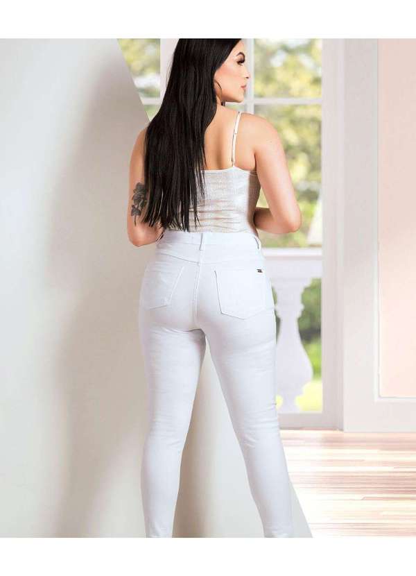 Razon Jeans - Cigarrete Feminina Sarja Lycra Branca Barra Desfiada - Branco 2