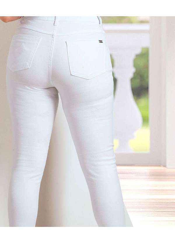 Razon Jeans - Cigarrete Feminina Sarja Lycra Branca Barra Desfiada - Branco 4