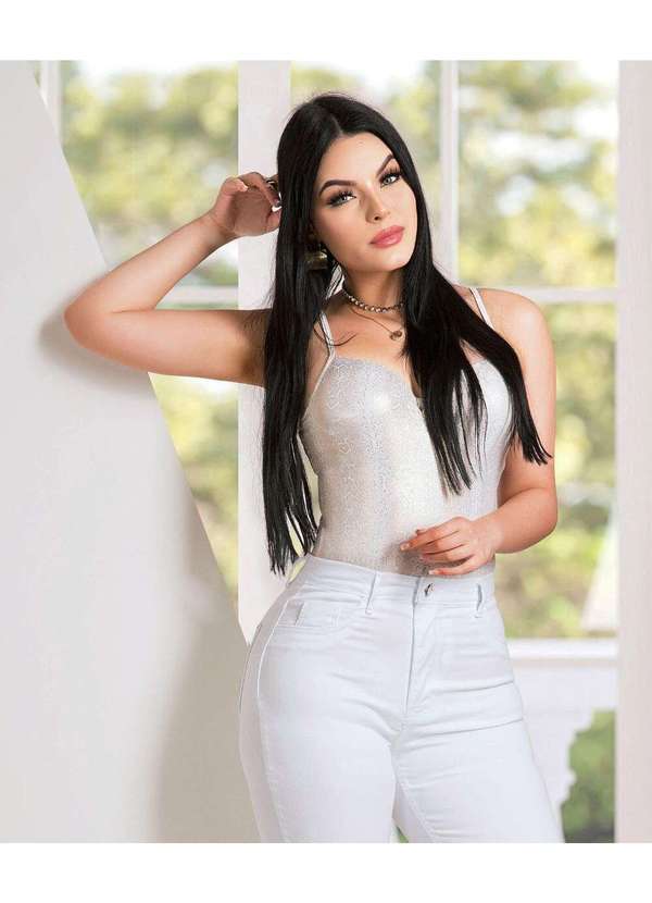 Razon Jeans - Cigarrete Feminina Sarja Lycra Branca Barra Desfiada - Branco 5