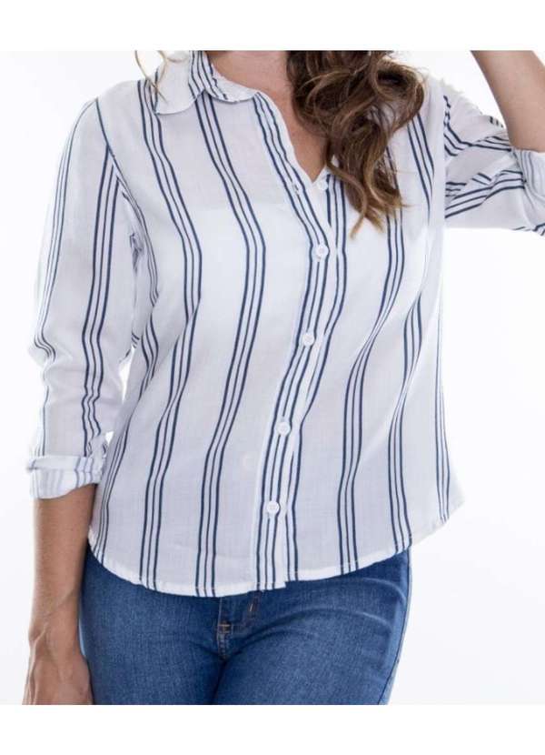 Razon Jeans - Camisa Feminina Listrada Razon Jeans Listrado - Azul 2