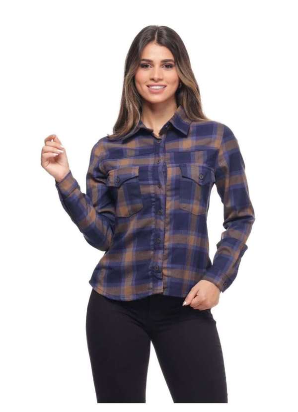 Razon Jeans - Camisa Feminina Sarja Xadrez Azul Razon Jeans - Azul 3