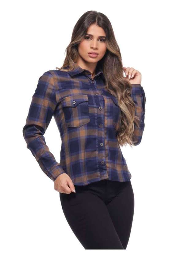 Razon Jeans - Camisa Feminina Sarja Xadrez Azul Razon Jeans - Azul 4