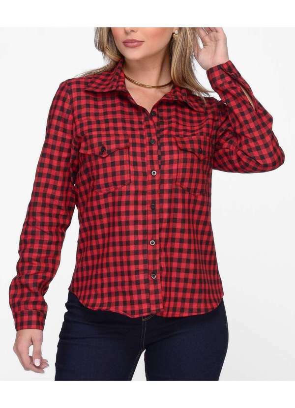 Razon Jeans - Camisa Feminina Sarja Xadrez Vermelho Razon Jeans - Unica