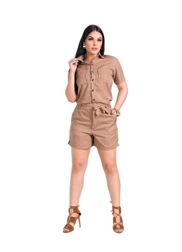 Razon Jeans - Macaquinho Feminino Sarja Razon Jeans - Marrom