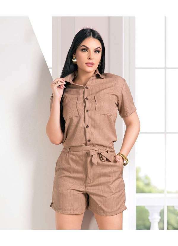 Razon Jeans - Macaquinho Feminino Sarja Razon Jeans - Marrom 2