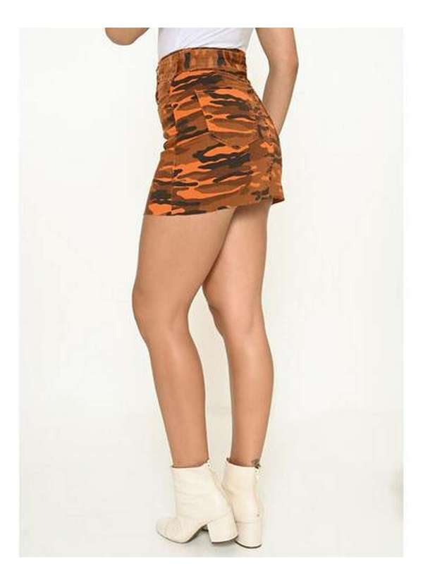 Razon Jeans - Mini Saia Sarja Camuflada Laranja com Cinto - Laranja 3