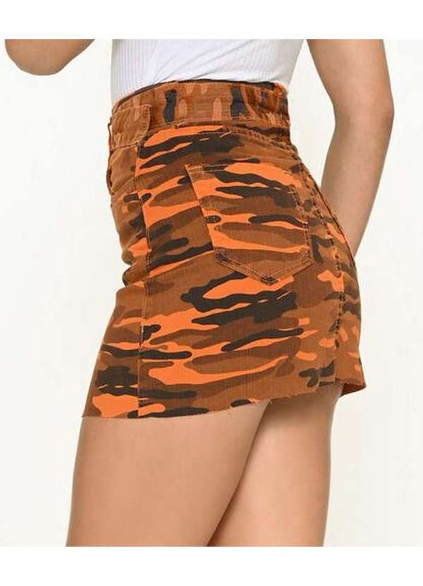 Razon Jeans - Mini Saia Sarja Camuflada Laranja com Cinto - Laranja 5