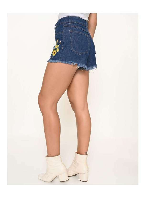 Razon Jeans - Shorts Feminino Jeans Lycra Boyfriend com Bordado Super Stone - Lavagem Escura 2