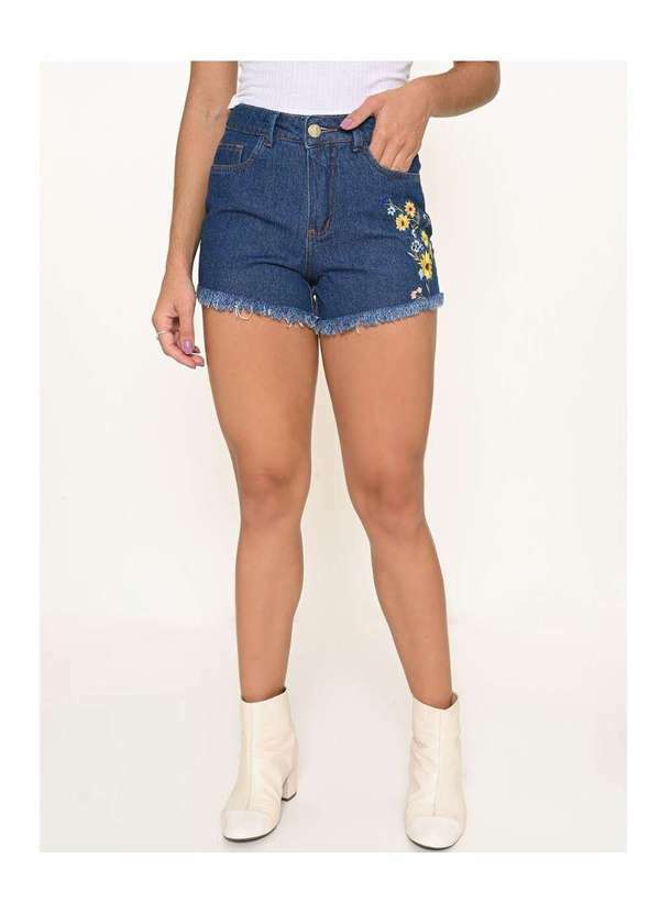 Razon Jeans - Shorts Feminino Jeans Lycra Boyfriend com Bordado Super Stone - Lavagem Escura 3