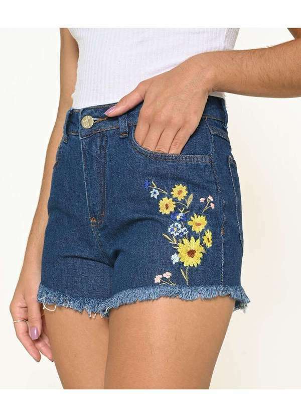 Razon Jeans - Shorts Feminino Jeans Lycra Boyfriend com Bordado Super Stone - Lavagem Escura 4