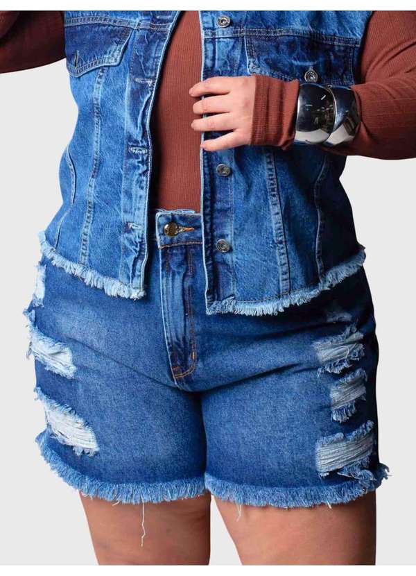 Razon Jeans - Shorts Feminino Jeans Plus Boyfriend com Barra Desfiada - Jeans 3