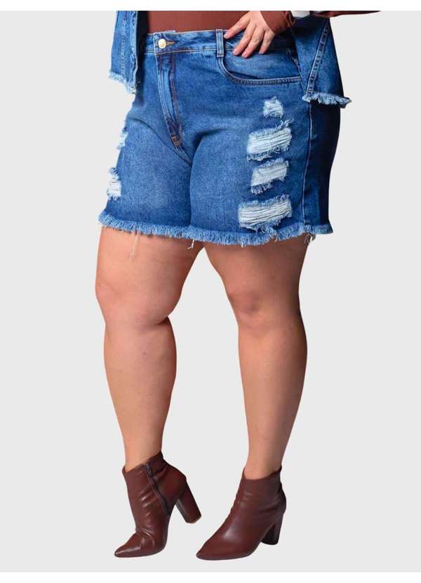 Razon Jeans - Shorts Feminino Jeans Plus Boyfriend com Barra Desfiada - Jeans 4
