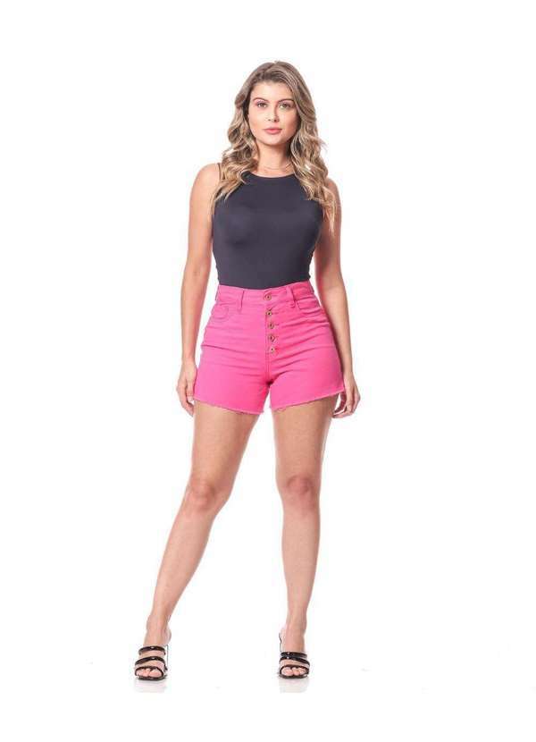 Razon Jeans - Shorts Feminino Sarja Lycra Boyfriend Pink Cintura Alta - Rosa