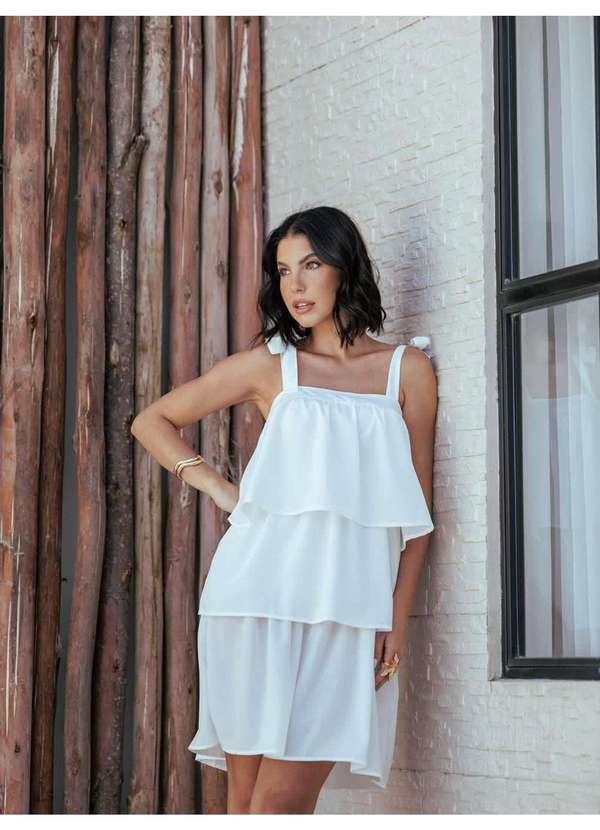 Razon Jeans - Vestido Branco Feminino com Babados e Alça Ajustava - Branco 5