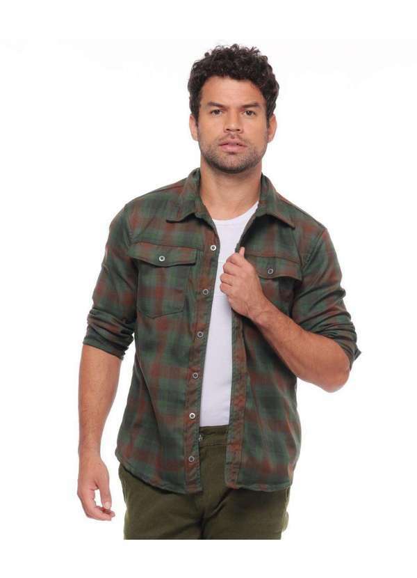 Razon Jeans - Camisa Masculina Sarja Verde Xadrez Razon Jeans - Verde