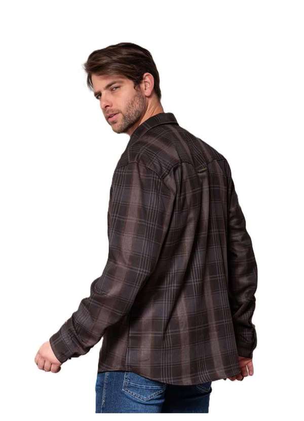 Razon Jeans - Camisa Masculina Sarja Xadrez Marrom - Marrom