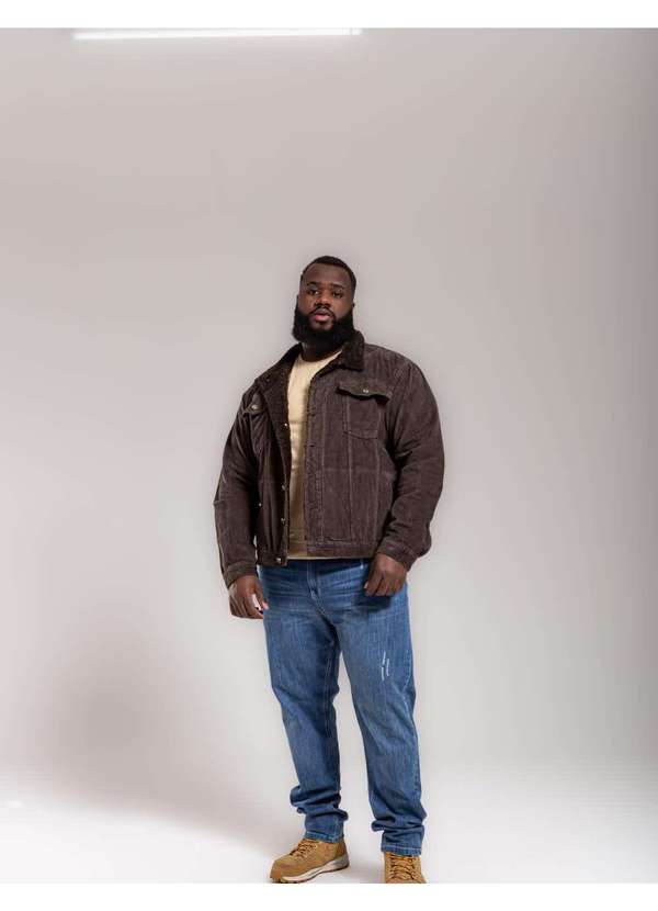 Razon Jeans - Jaqueta Masculina Veludo Plus Marrom com Pelo - Marrom
