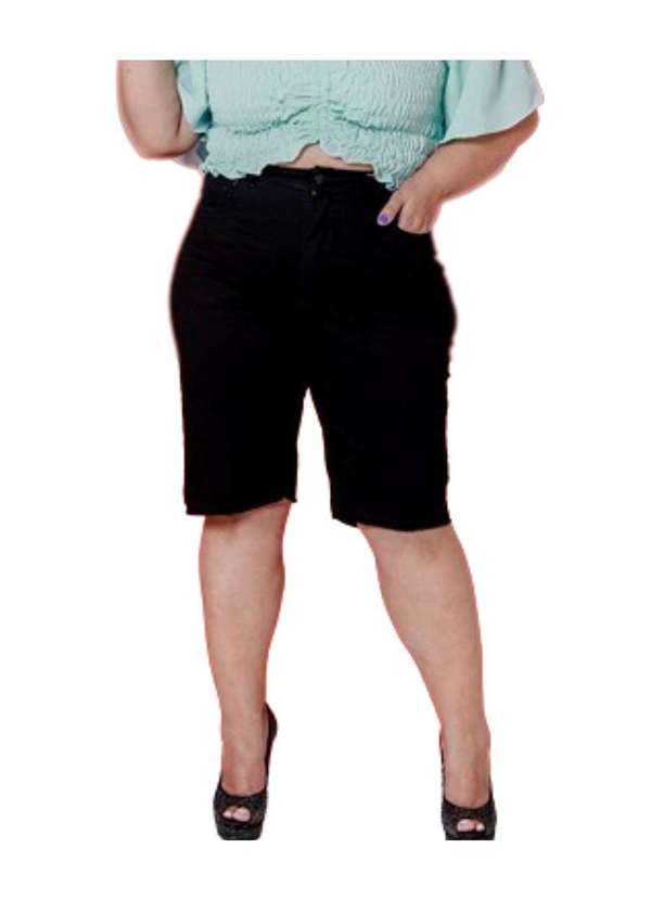 Razon Jeans - Bermuda Biker Feminina Sarja com Elastano Plus Razon Jeans - Preto