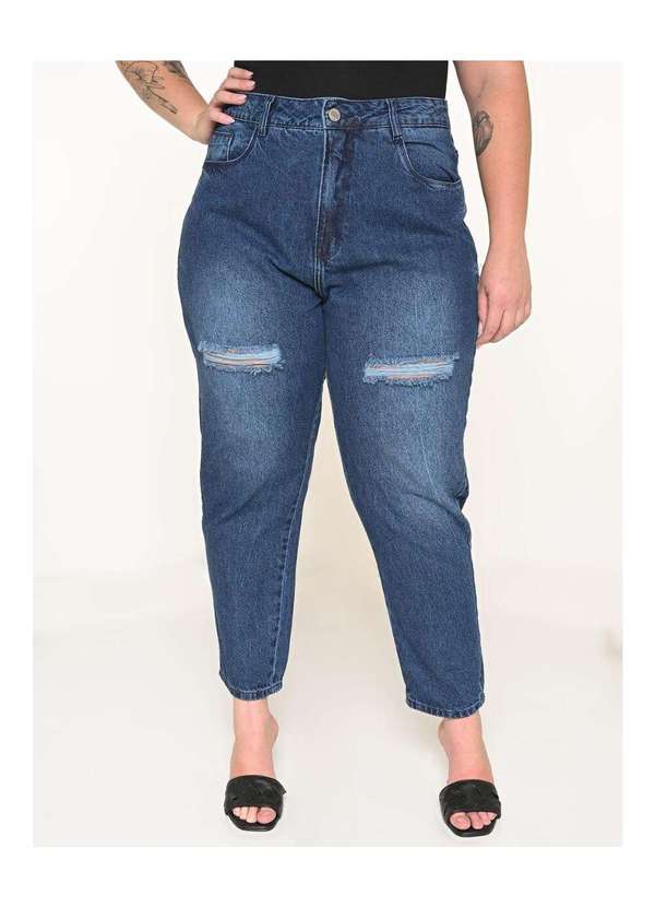 Razon Jeans - Calça Feminina Jeans Plus Mom com Puído - Jeans 2