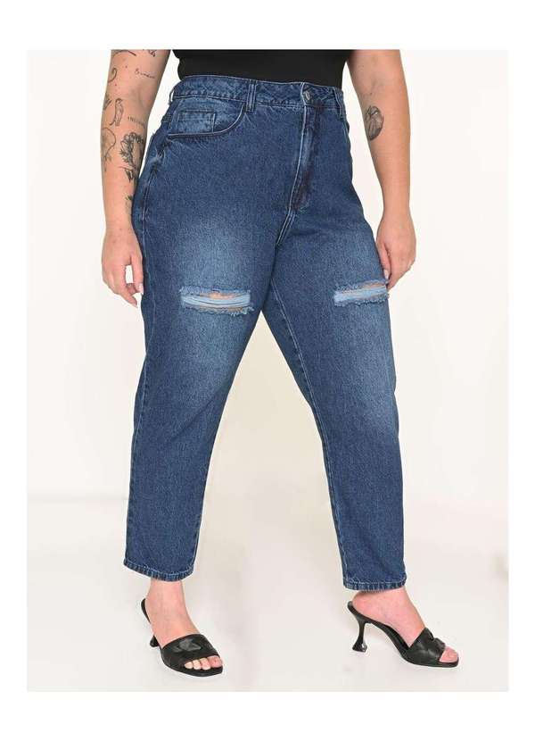 Razon Jeans - Calça Feminina Jeans Plus Mom com Puído - Jeans 3