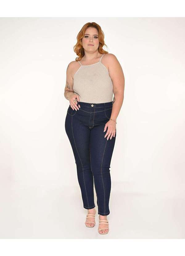 Razon Jeans - Calça Feminina Jeans Plus Skinny com Nervura - Jeans Escuro