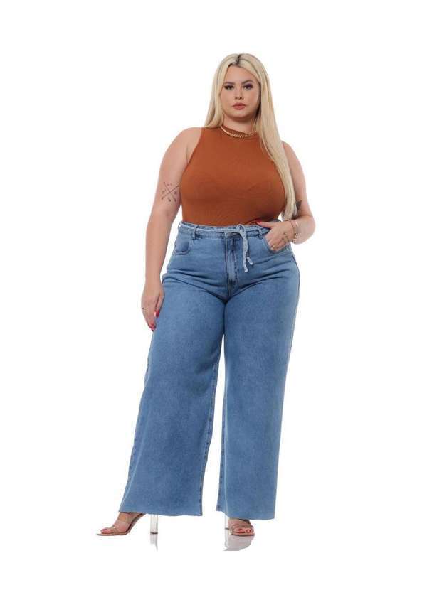 Razon Jeans - Calça Feminina Jeans Plus Wide Leg Cordão Razon Jeans - Jeans