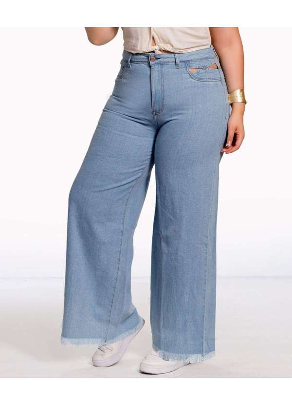 Razon Jeans - Calça Feminina Jeans Plus Wide Leg Cut Out L2/2 - Jeans