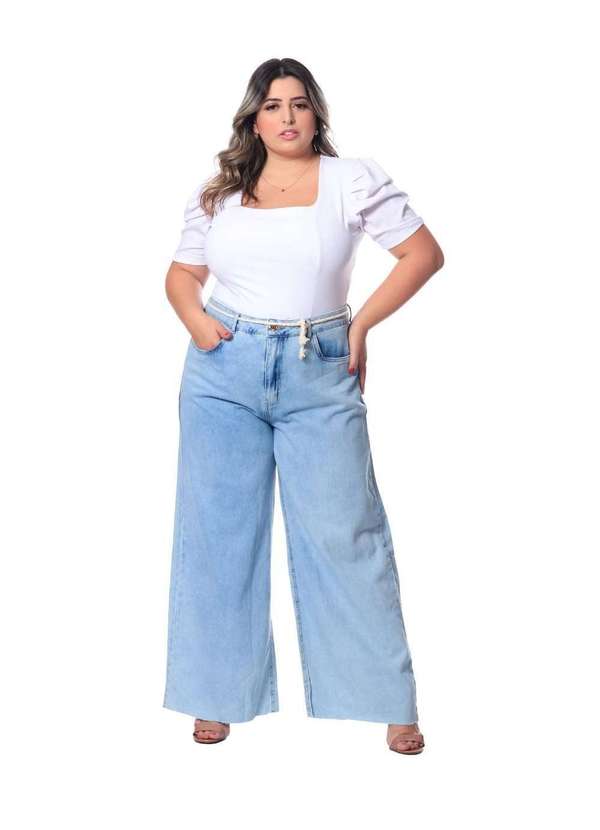 Razon Jeans - Calça Feminina Jeans Plus Wide Leg Razon Jeans - Jeans Claro
