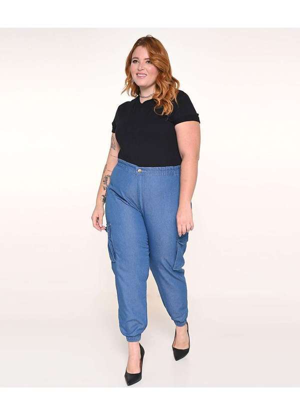 Razon Jeans - Calça Feminina Jogger Plus Cargo L1/2 - Jeans