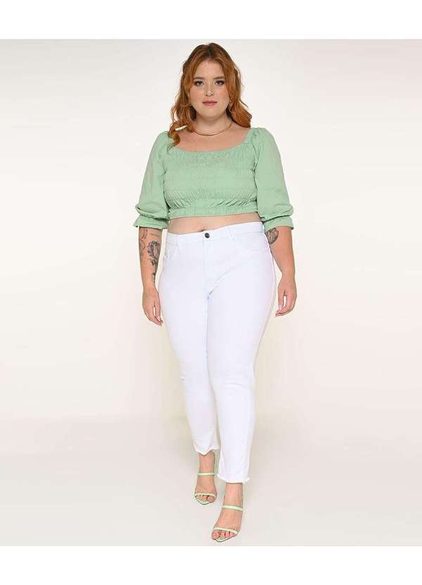 Razon Jeans Calça Feminina Sarja Cigarrete Plus Branco Branco