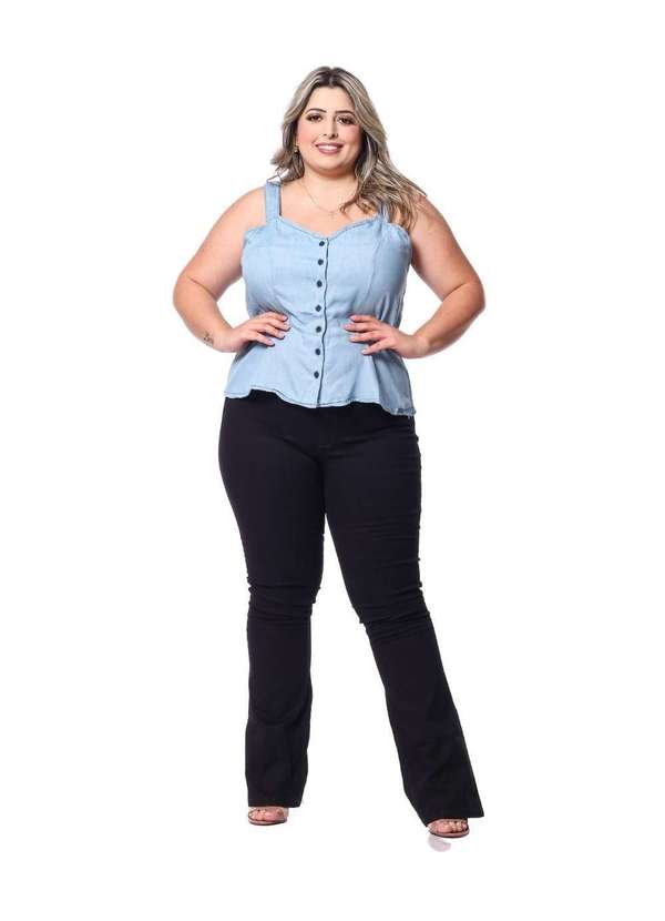 Razon Jeans - Calça Feminina Sarja Lycra Plus Flare Preto - Preto