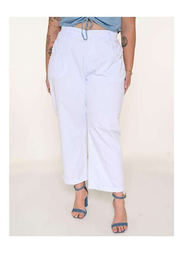 Razon Jeans - Calça Feminina Sarja Plus Branco Reta c/ Elastico Cós - Branco 3