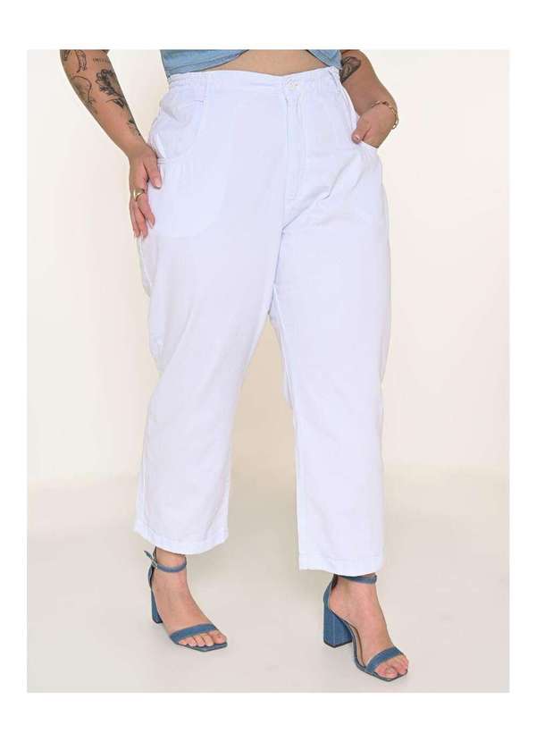 Razon Jeans - Calça Feminina Sarja Plus Branco Reta c/ Elastico Cós - Branco 2