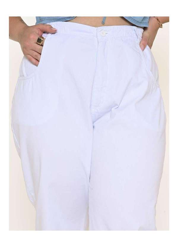 Razon Jeans - Calça Feminina Sarja Plus Branco Reta c/ Elastico Cós - Branco 5