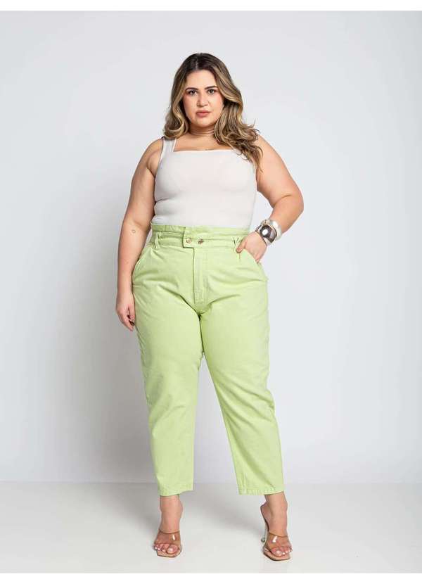 Razon Jeans - Calça Feminina Sarja Plus Menta com Elastico Cós Deslocado - Verde