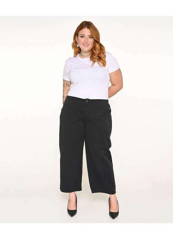 Razon Jeans - Calça Feminina Sarja Plus Pantacourt Preto Marinheiro - Preto