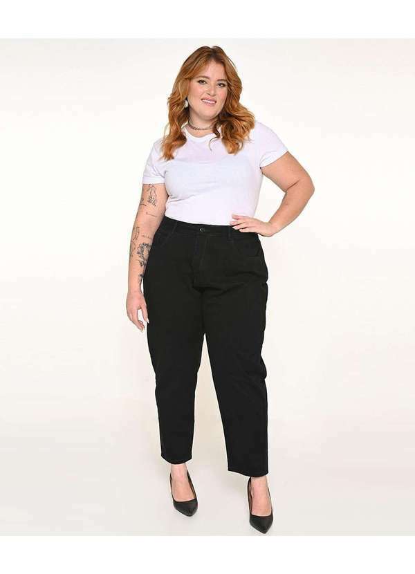 Razon Jeans - Calça Feminina Sarja Plus Preta Mom Razon Jeans - Preta
