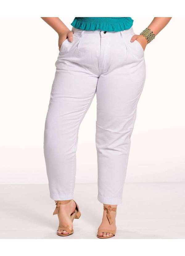 Razon Jeans Calça Feminina Sarja Plus Size Mom Branco Branco