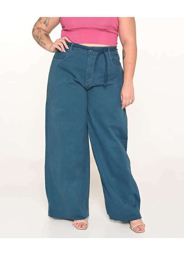 Razon Jeans - Calça Feminina Sarja Plus Wide Leg Azul - Azul