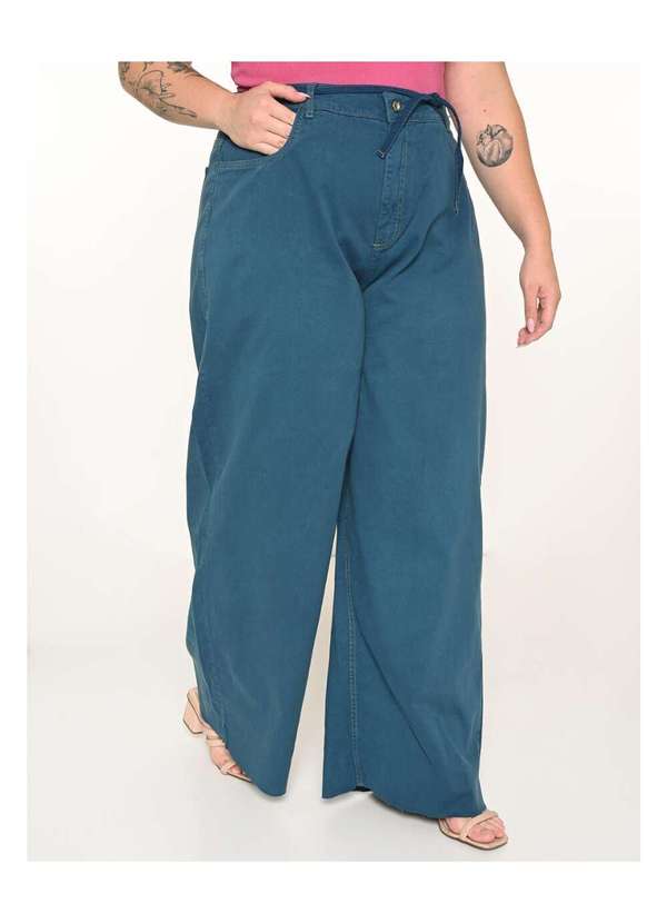 Razon Jeans - Calça Feminina Sarja Plus Wide Leg Azul - Azul 2