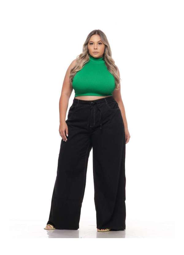 Razon Jeans - Calça Feminina Sarja Plus Wide Leg - Preta